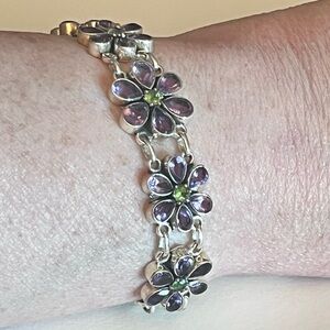Doug Paulus Sterling Silver Amethyst & Peridot Flower Bracelet 925
